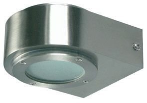 Luminaire extérieur résistant à la corrosion en forme de bloc métallique avec optique circulaire et fixation murale