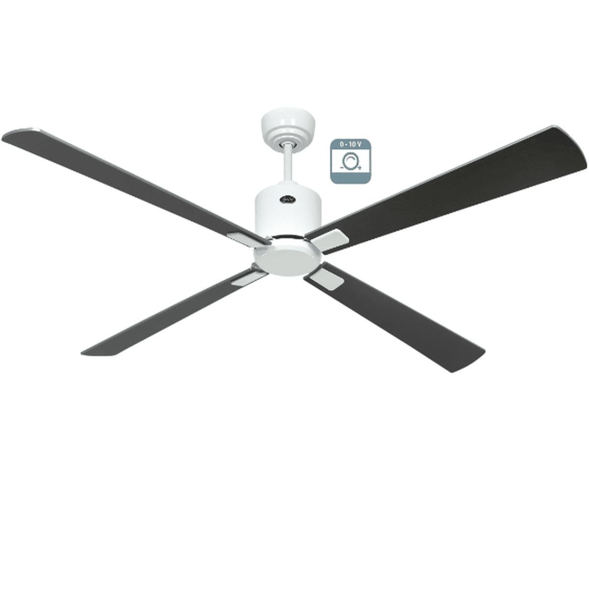 Ventilateur sans pale silencieux moderne à haut rendement, avec hélices noires et montage au plafond.